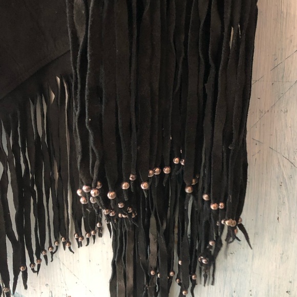 Black suede fringed wrap with silver beads made in the USA; dress it up or down - Picture 8 of 13